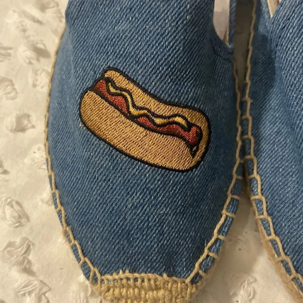 Soludos Jason Polan Denim Espadrille Mustard Hot Dog Size 6